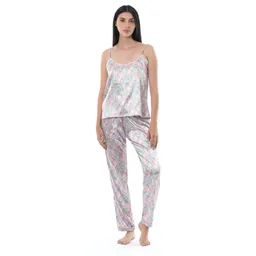 Pijama Estilo Top Y Pantalón Lila Floral - Talla M