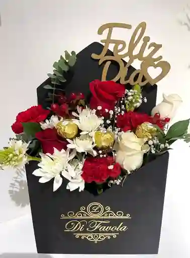 Sobre De Amor, De Flores Variadas Tonos Rojos Y Ferrero Rocher