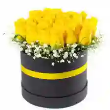 Caja Redonda De Rosas Amarillas