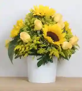 Caja De Girasoles Y Rosas