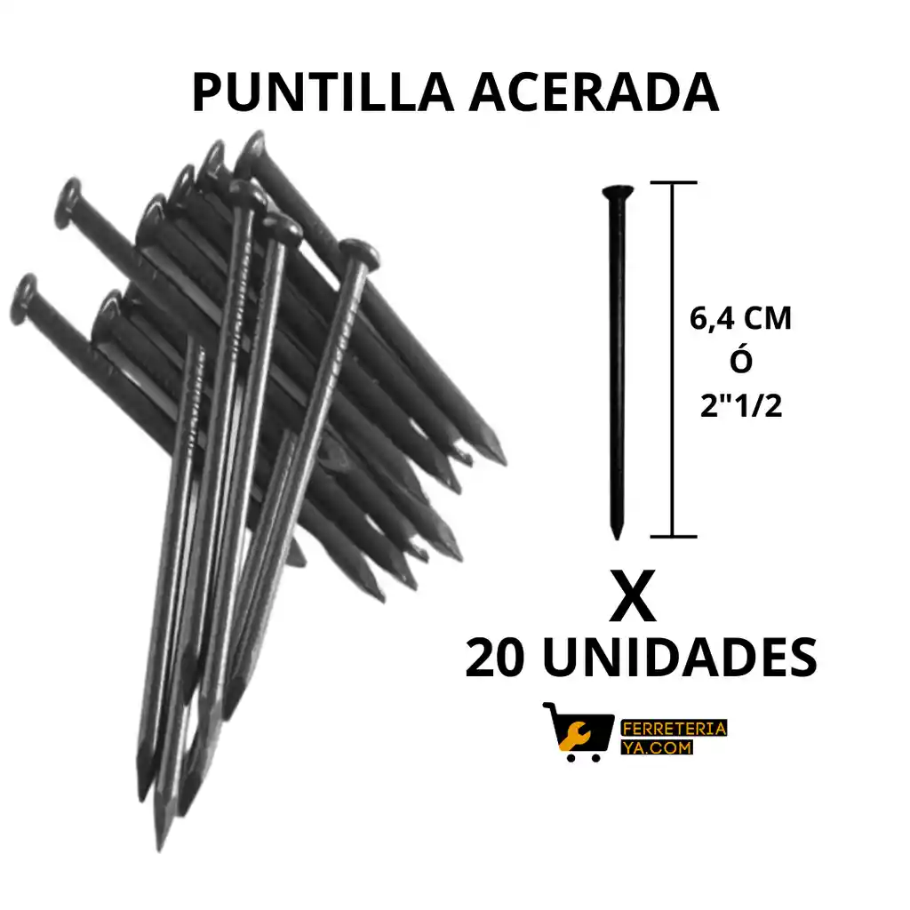 Puntilla Acerada De 5 Centímetros Y 4 Milímetros Ó 2"1/2 X 20 Unidades