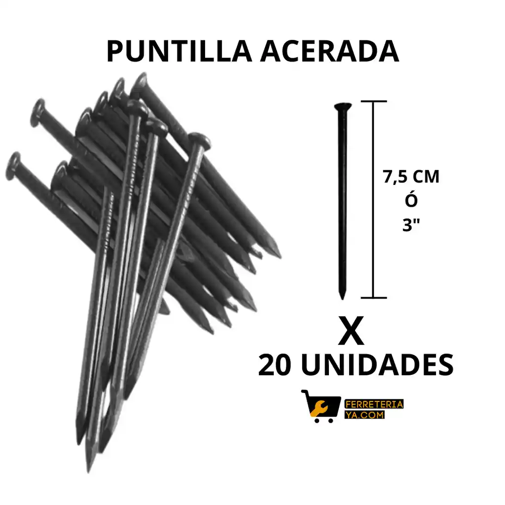 Puntilla Acerada De 7 Centímetros Con 5 Milímetros Ó 3" X 20 Unidades