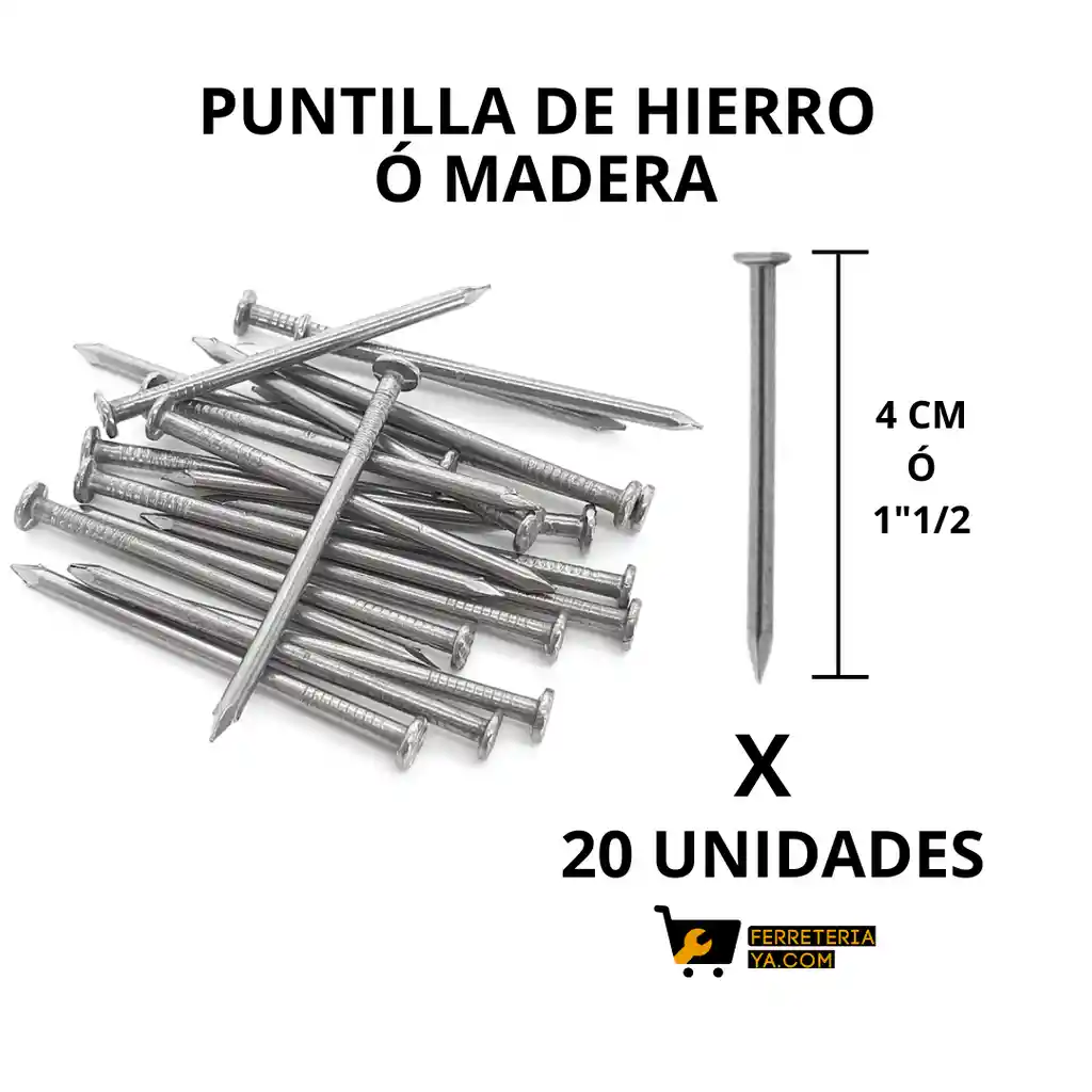 Puntilla Madera Ó Hierro 1"1/2 Ó 4 Centímetros X 20 Unidades