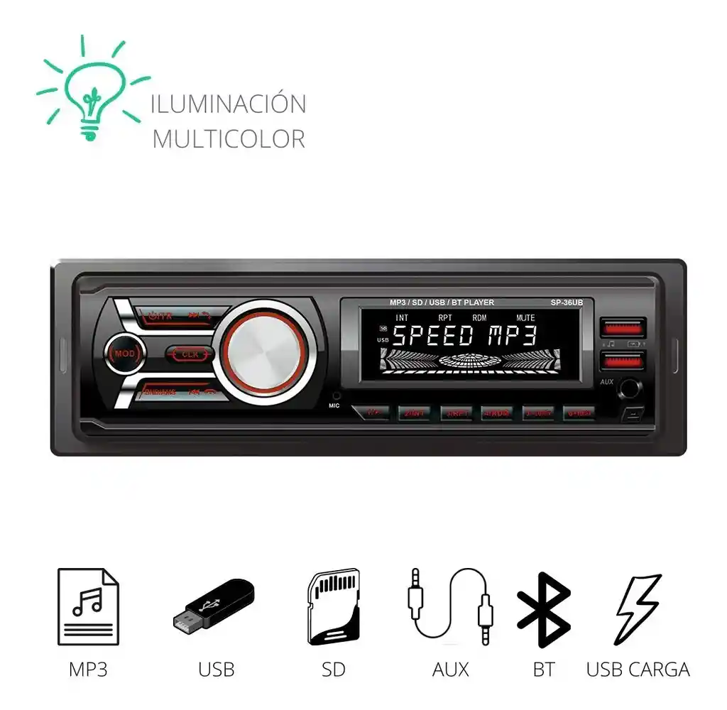 Radio Estéreo Para Carro Con Lcd Bluetooth Fm Tf Aux Usb Mp3