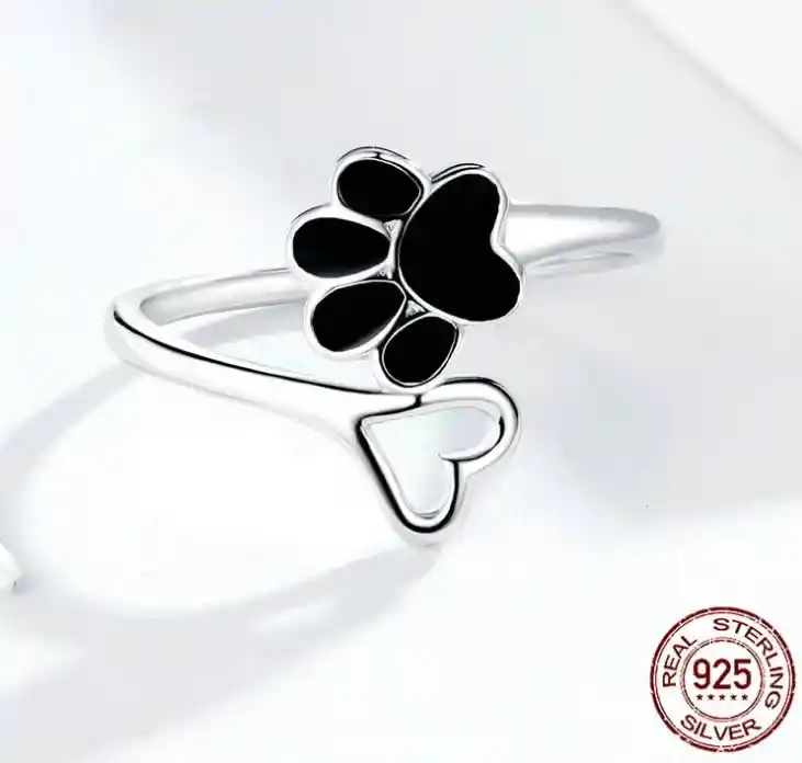 Anillo Ajustable Para Mujer Huella Corazón En Plata 925