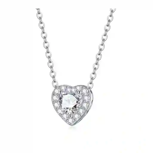 Collar Mujer Corazón Amor Cristal Brillante En Plata 925