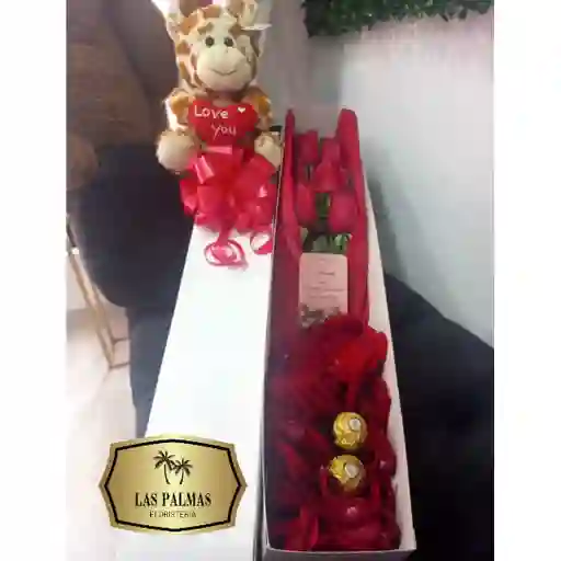 Caja De Rosas Con Peluche Y Ferrero