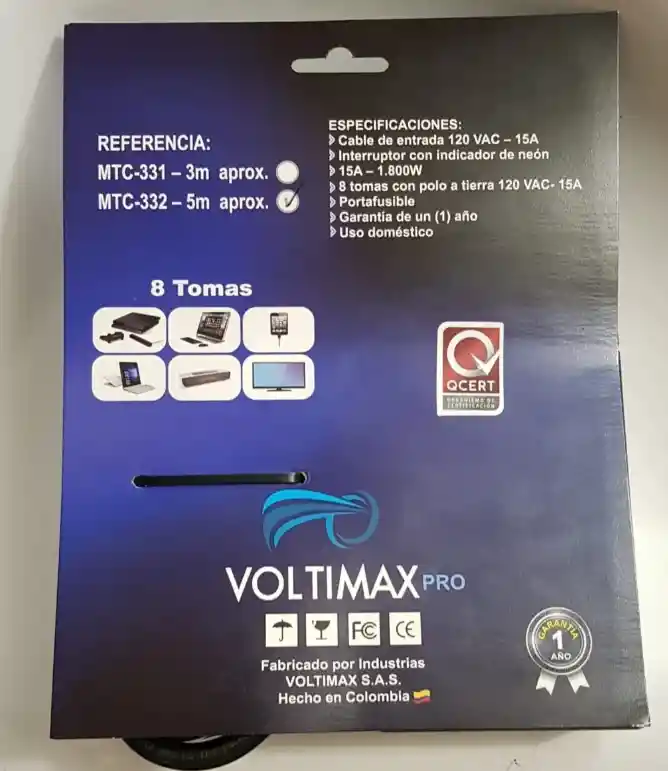 Tableta Regulador Multitoma Voltimax 8 Salidas 10a 125v 5 Metros