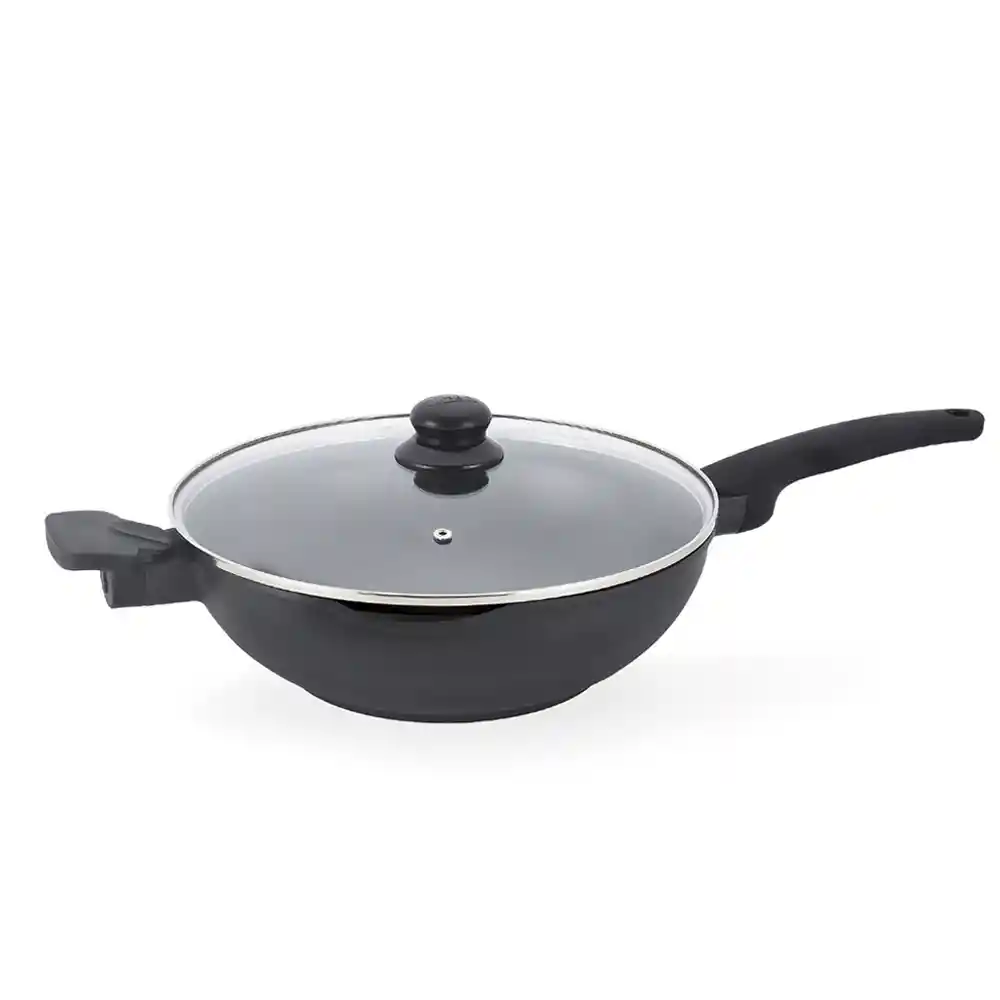 Dkasa Wok Premium Con Tapa Vidrio Antiadherente Grande 30 Cm