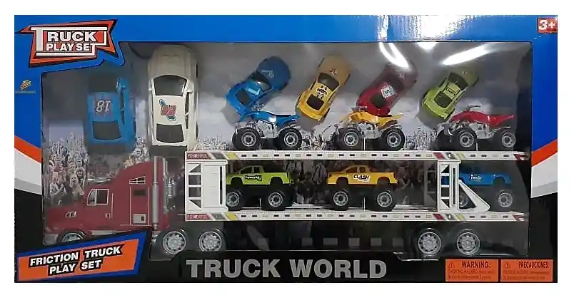 Juguete Mula Truck Con 9 Carros Y 3 Motos