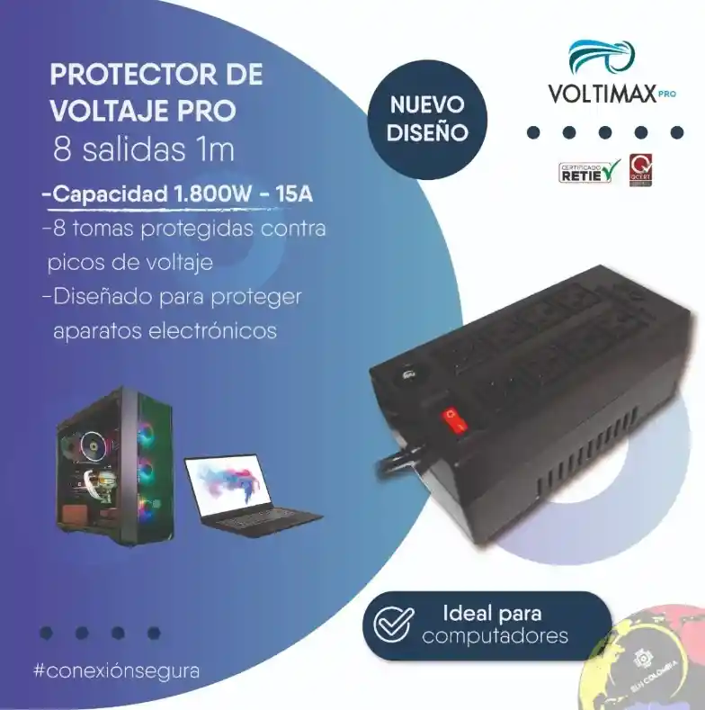 Regulador Voltaje 1800vac Voltimax Pro 8 Tomas Seguros 2023