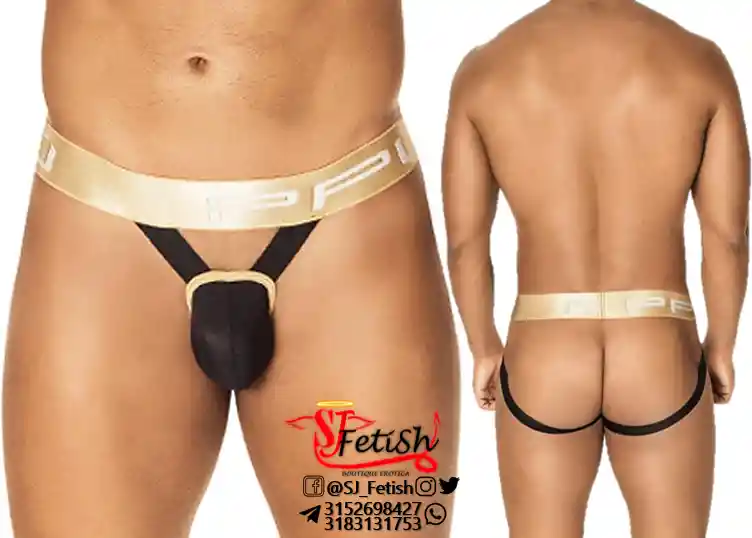 Jockstrap Talla M Suspensorio Negro Con Dorado Ppu 1417