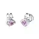 Aretes Para Mujer Gato Corazón Fabricados En Plata 925