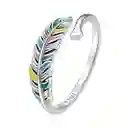 Anillo Ajustable Alhajas Para Mujer Pluma De Colores En Plata