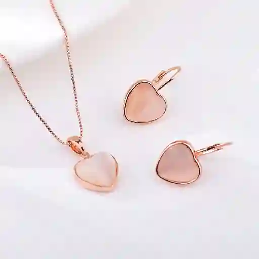 Set Aretes Y Collar Veramorest- Corazon Rosa 2