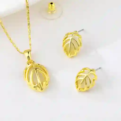 Set Aretes Y Collar Veramorest – Hojas Gold 2