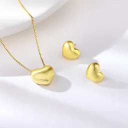 Set Aretes Y Collar Corazón Dorado
