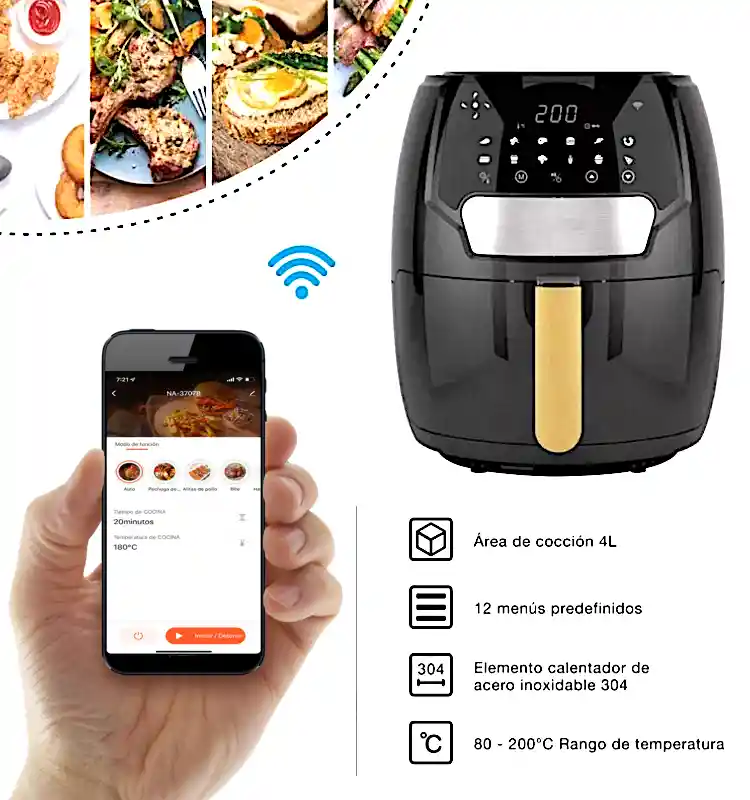 Freidora De Aire Digital Smart Wifi 4l Extra Grande Con App