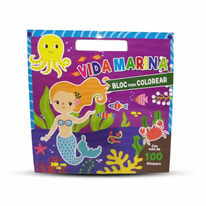 Libro Para Colorear Vida Marina Incluye 100 Stickers