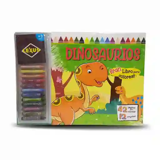 Libro Para Colorear Con 12 Crayones Dinosaurios