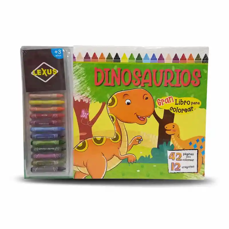 Libro Para Colorear Con 12 Crayones Dinosaurios