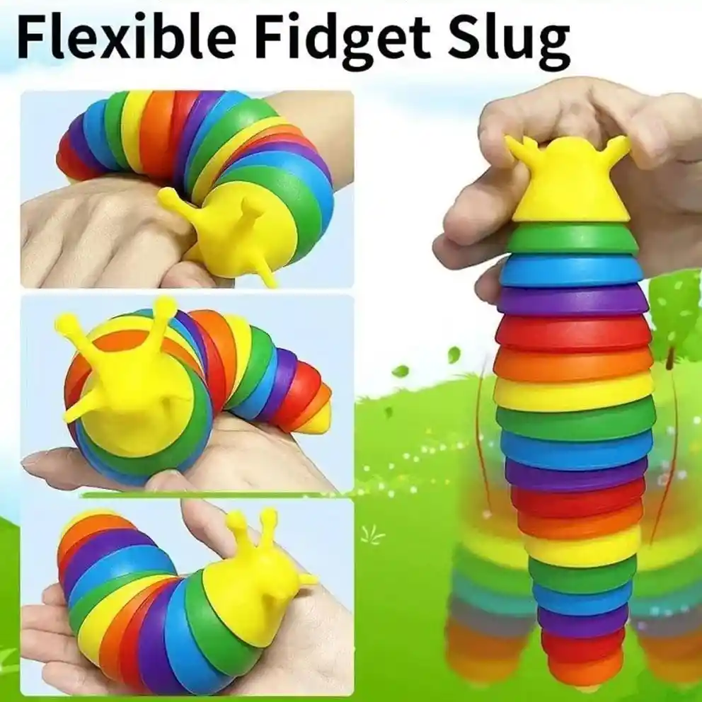 Gusano Arco Iris 3d Slug Fidget Juguete Articulado Flexible Alivio Anti-ansiedad Sensorial