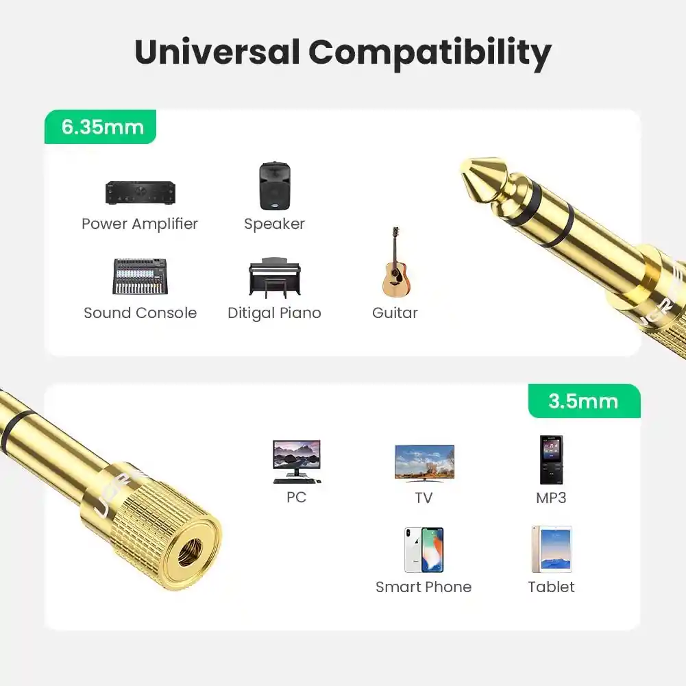 Convertidor Plug Microfono Jack 3.5 Mm A 6.3 Chapado En Oro