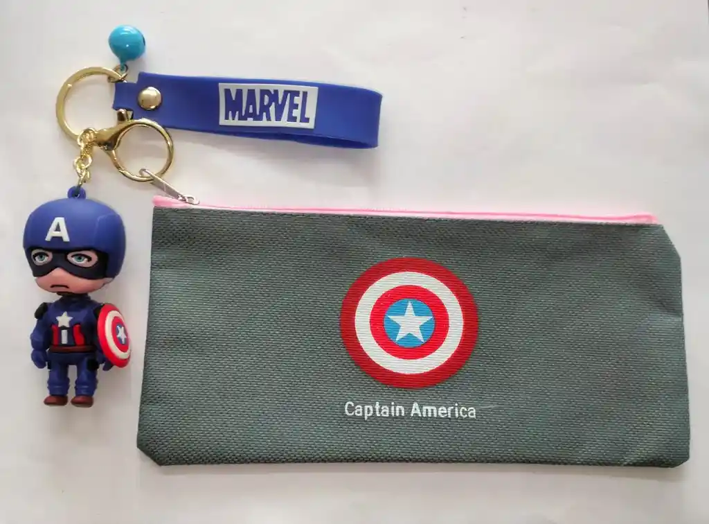 cartuchera 1 bolsillo y llavero original capitan america (Marvel)