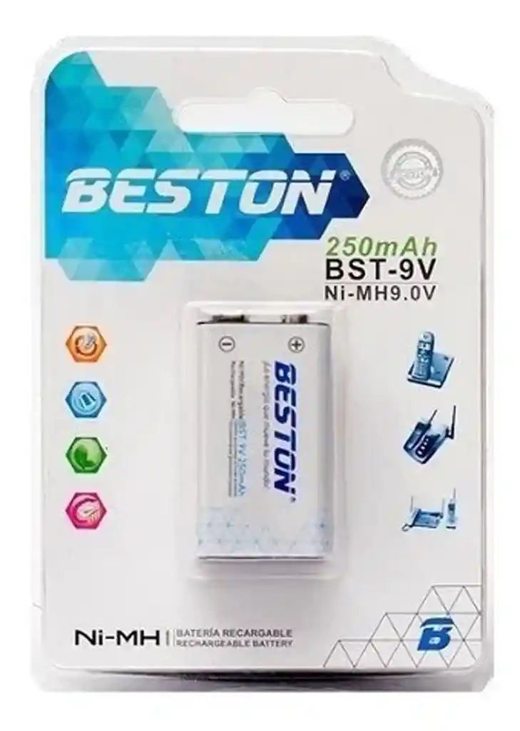 Pila Bateria Cuadrada Recargable 9v 250 Mah Beston