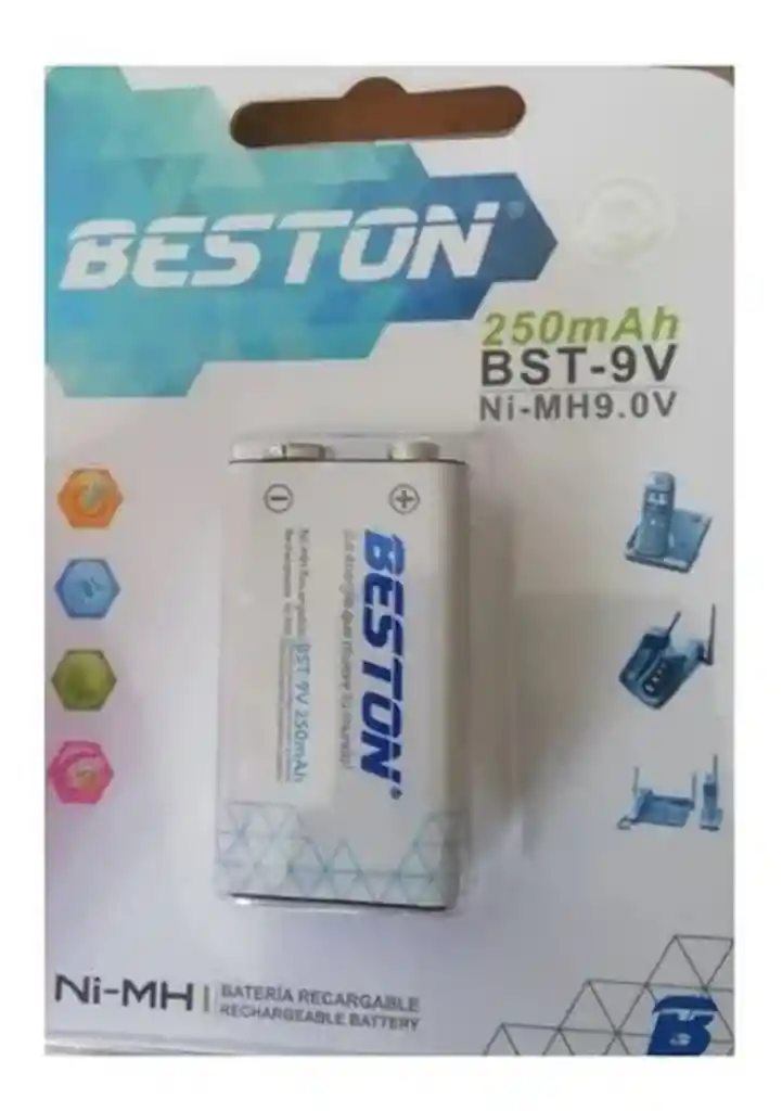 Pila Bateria Cuadrada Recargable 9v 250 Mah Beston