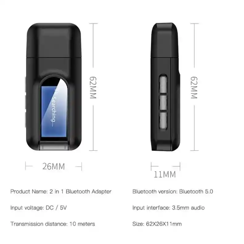 Transmisor Receptor Bluetooth Usb Con Pantalla V 5.0 Tv, Carro, Teatro Sonido