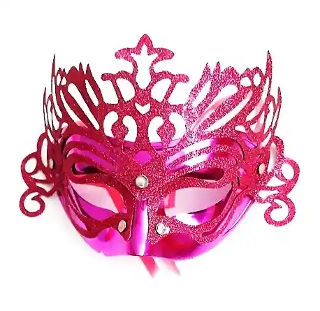 Antifaz Metalizado Escarchado Fucsia Para Hora Loca, Halloween, Carnaval