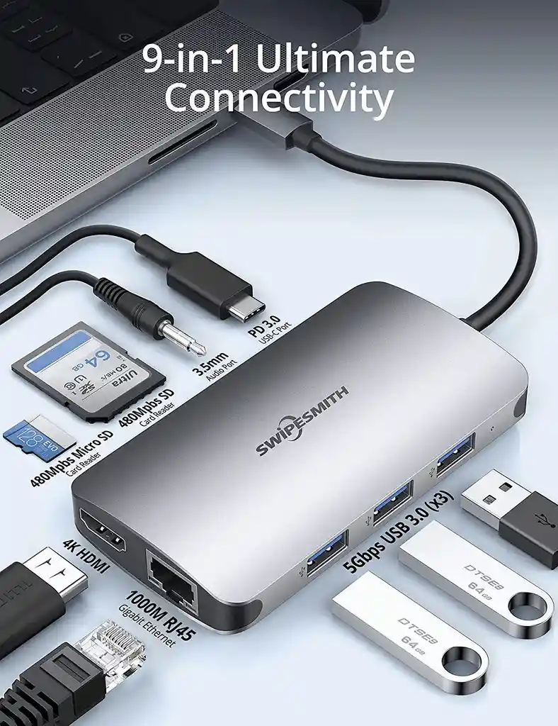 Adaptador Usb Macbook Laptop A Hdmi Ethernet Usb Tipo C