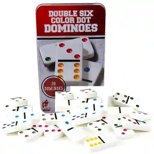 Double Six Color Dot Dominoes En Caja Metálica