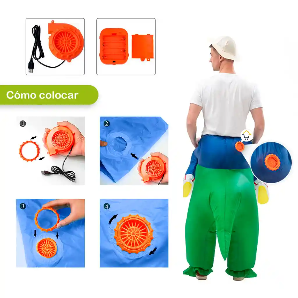 Disfraz De Dinosaurio Verde Inflable Montable Adulto Halloween