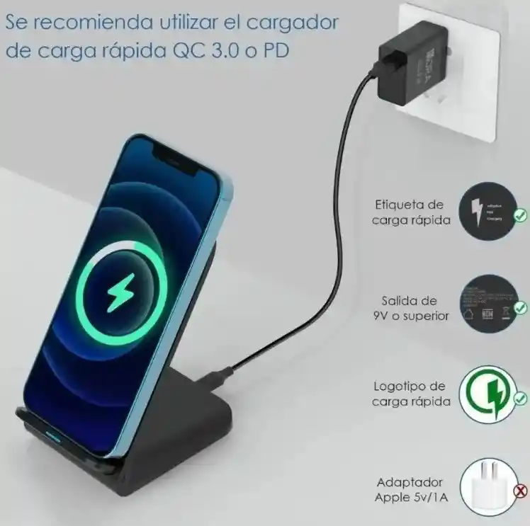 Cargador Inalambrico Soporte Stand Carga Rápida De Celular