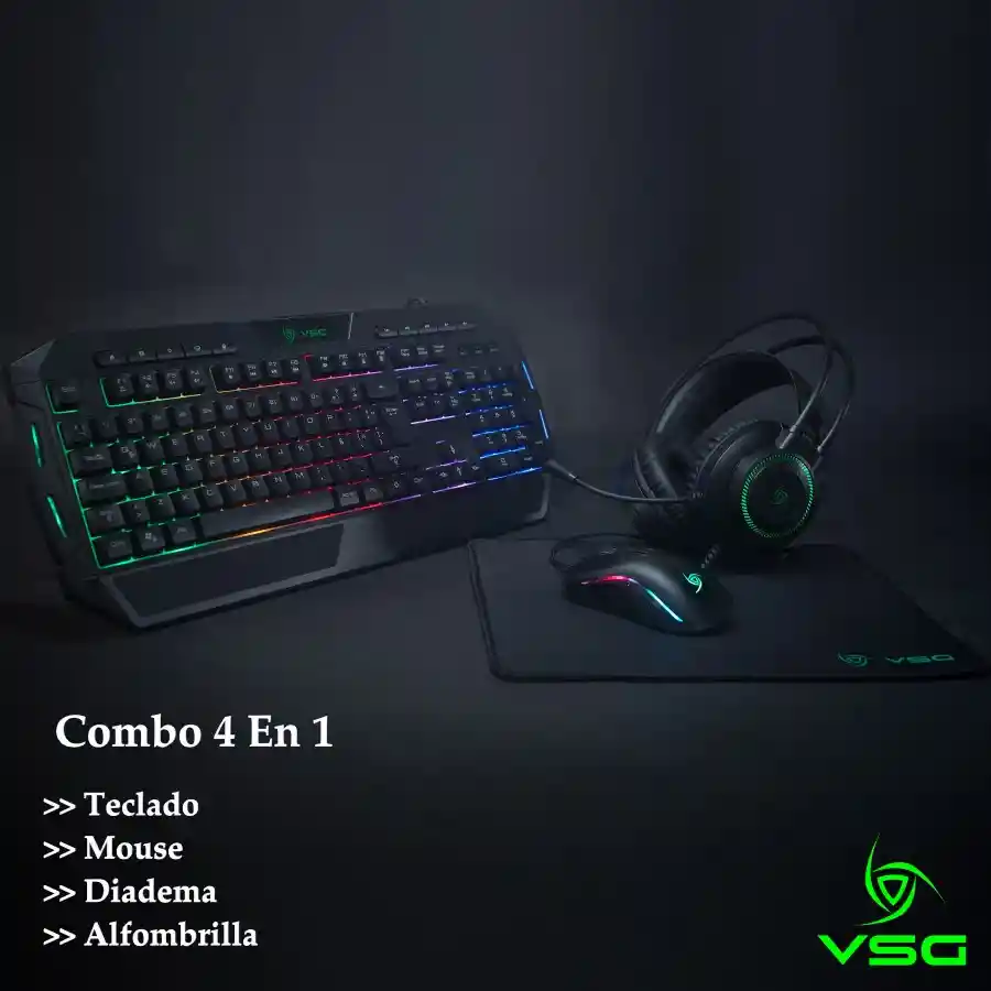 Kit Gamer Vsg Crux 4 En 1 Teclado Mouse Diadema Alfombrilla