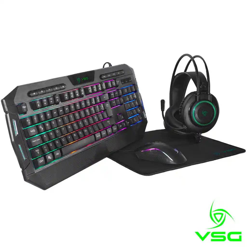 Kit Gamer Vsg Crux 4 En 1 Teclado Mouse Diadema Alfombrilla