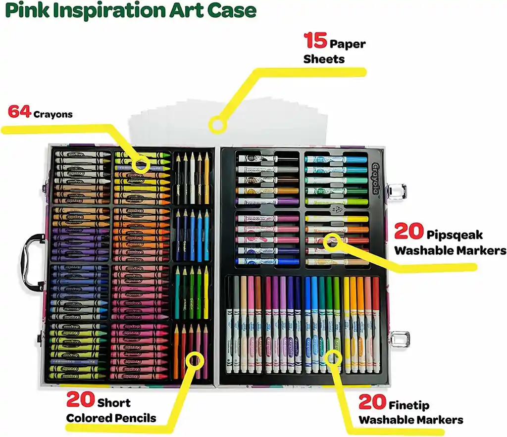 Kit De Arte Crayola Original De Lujo Maleta X 144 Piezas Crayones Marcadores Lavables Colores Hojas