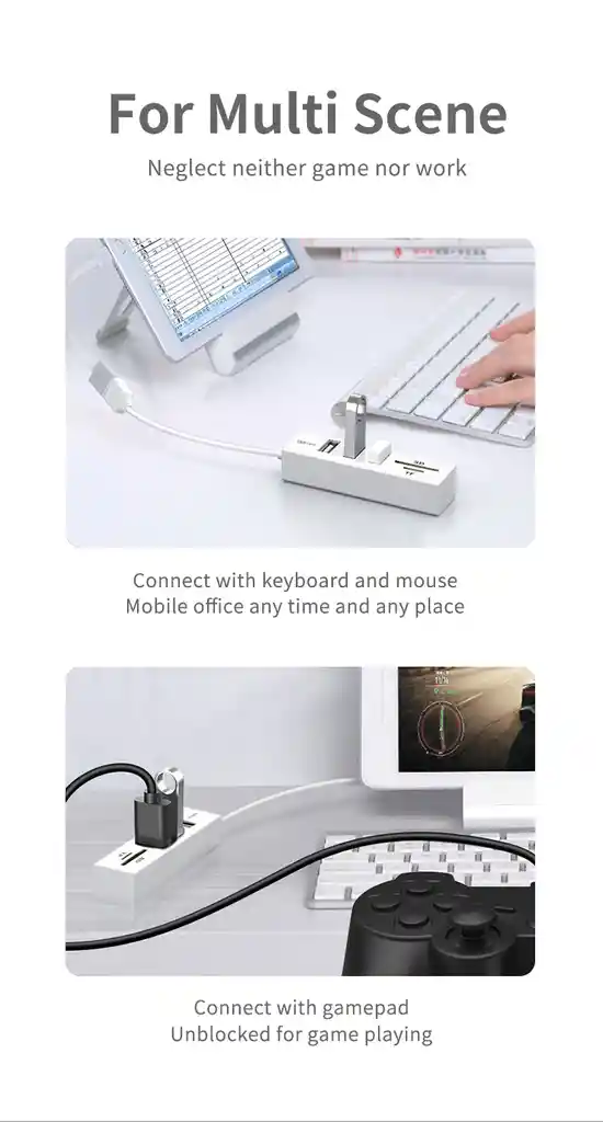 Adaptador Multi Usb Tipo A Hub Lector Micro Sd