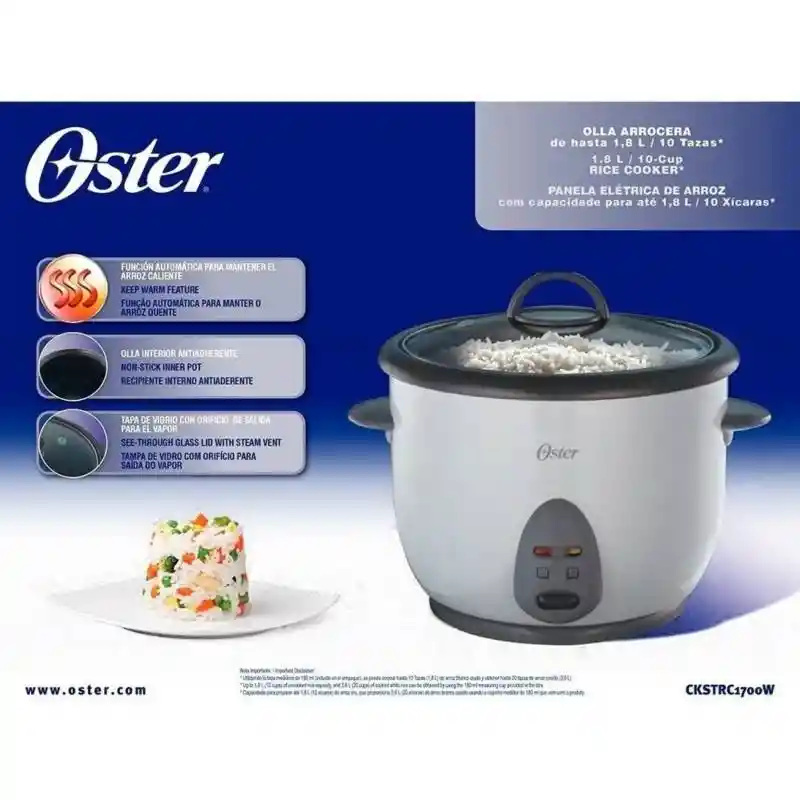 Olla Arrocera 10 Tazas Oster Ckstrc1700w Blanco