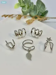 Ear Cuff Setx5 Clips Plata + Ear Cuff Hoja Colgante