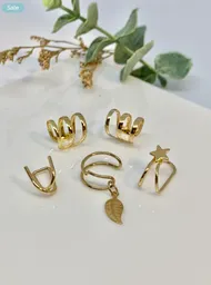 Ear Cuff Setx5 Clips Dorados + Ear Cuff Hoja Colgante