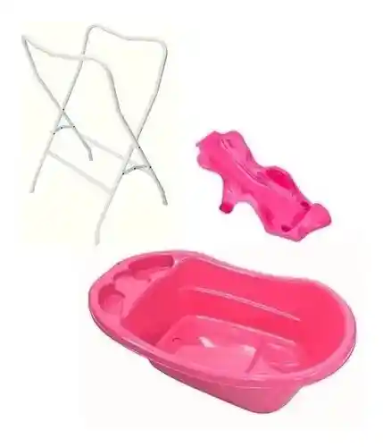 Bañera Tina Para Bebe Con Soporte Y Base Metálica Rosada Mate