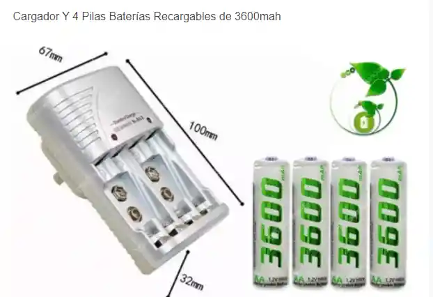 Cargador Y 4 Pilas Baterías Recargables De 3600mah