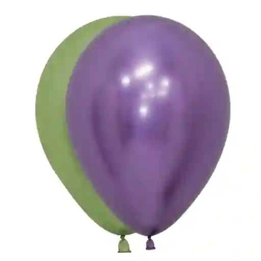 Paquete De Globos/ Bombas Verde Morado Cromados X 12 Und