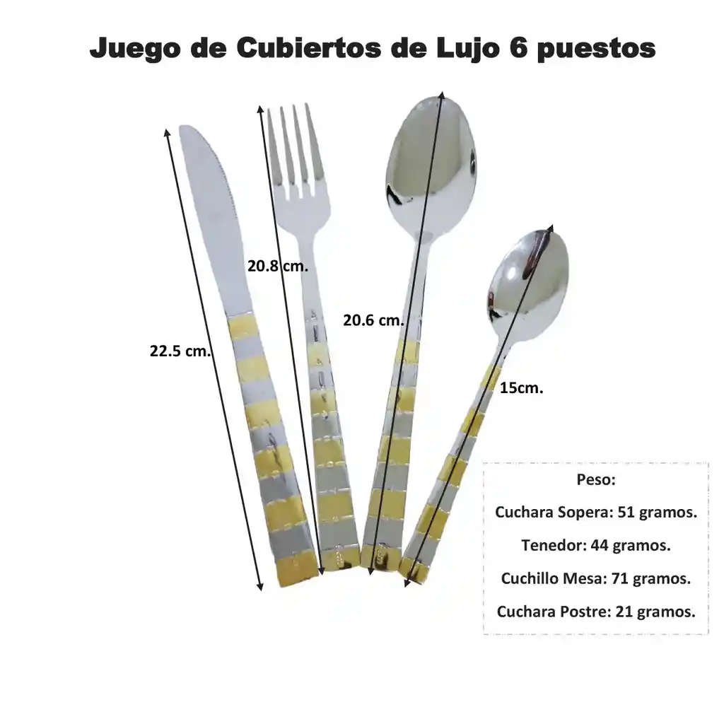 Juego Set De Cubiertos De Lujo 6 Puestos/25 Piezas En Acero