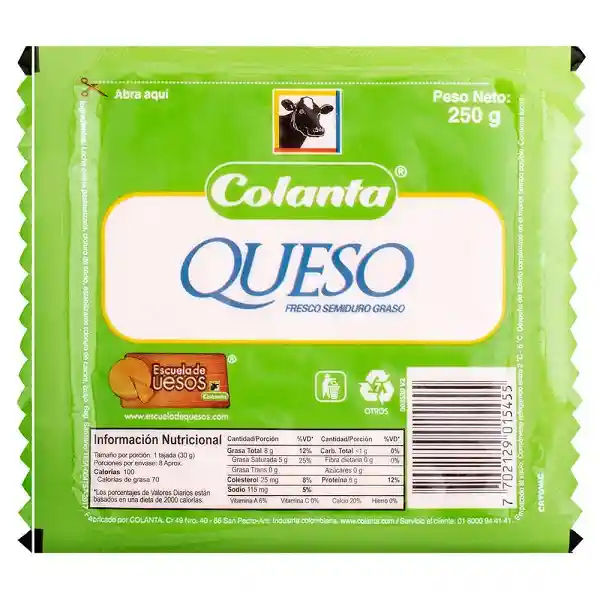 Colanta Queso Blanco Fresco Semiduro X250G