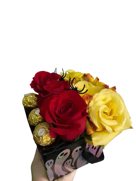 Rosas Amarillas Y Rojas Con Chocolate Halloween