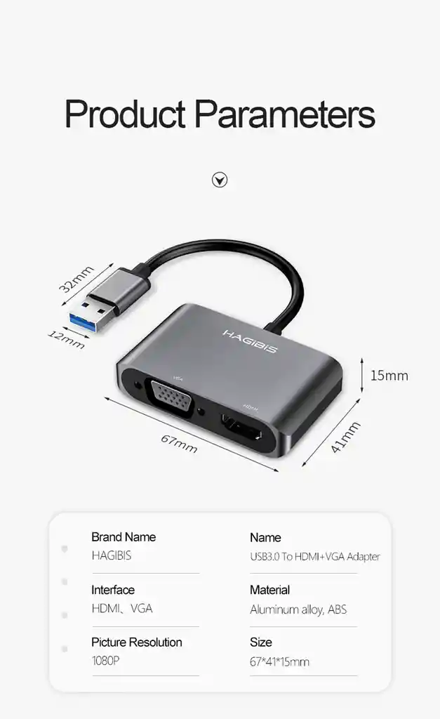 Cable Adaptador Usb 3.0 A Hdmi + Vga 1080p